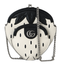 Strawberry Crossbody, Leather, Black/White, 2149, DB/B/S, 3*